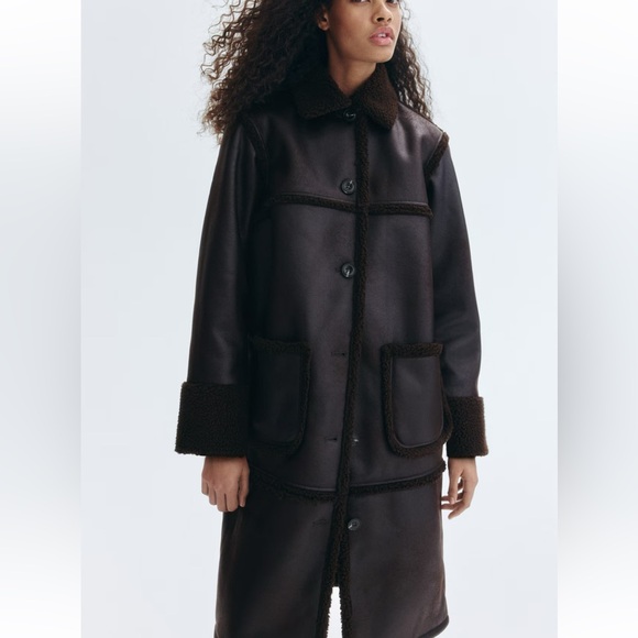 Women's Brown Shearling Coat - Picture 10 of 11
